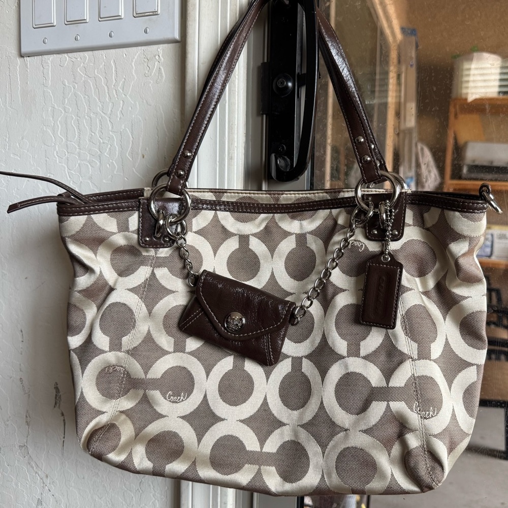 Coach Canvas Tote in Brown and Cream Signature C Pattern